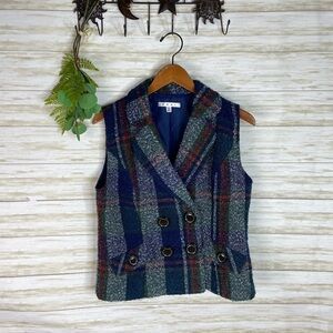 Cabi Rainbow Plaid Tweed Wool Blend Vest